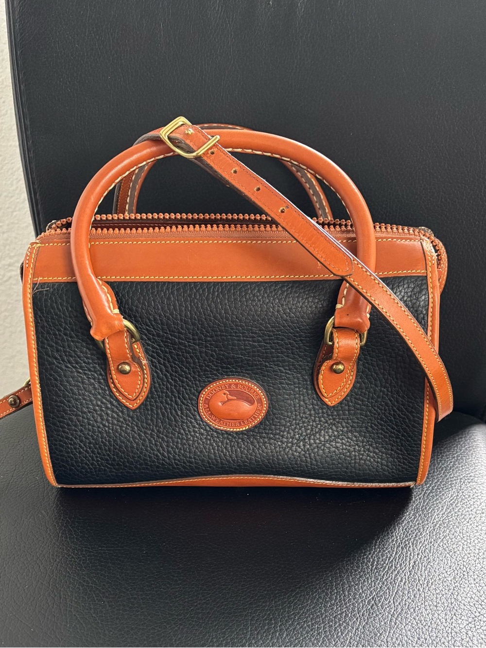 Dooney & Bourke Black with Brown Trim Pebbled Leather Satchel - Picture 13 of 13
